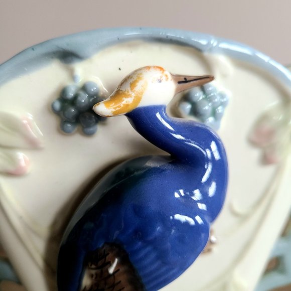 Vintage narrow ceramic vase with 3D exotic bird and handles. - Picture 7 of 10